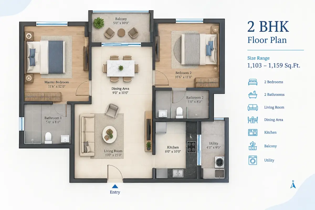 Purva Balagere 2 BHK floor plan