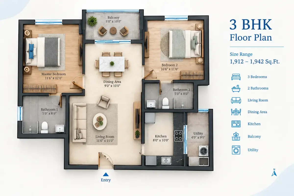 Purva Balagere 3 BHK floor plan