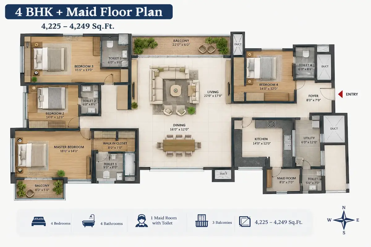 Purva Balagere 4 BHK + Maid floor plan